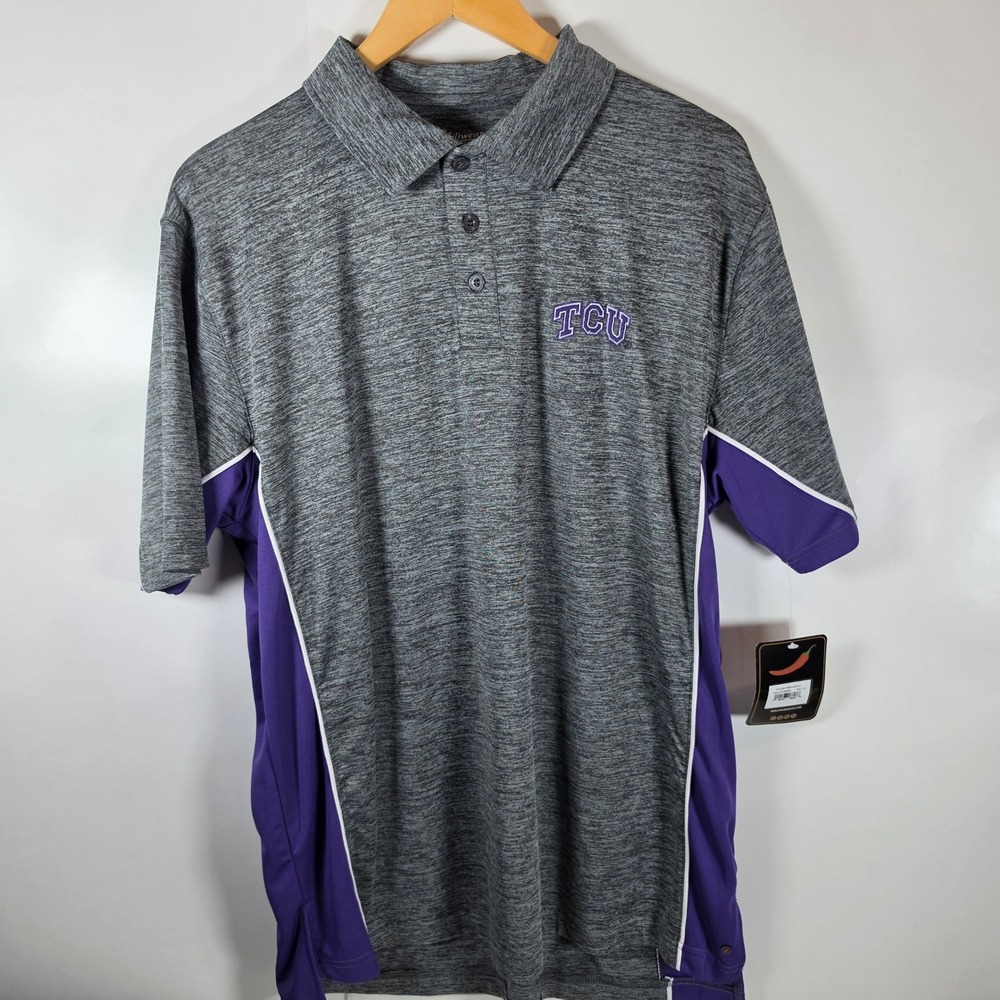 Chiliwear TCU Horned Frogs Mens Large Gray Purple Performance Polo Shirt NWT